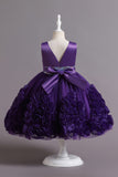 Fuchsia A Line Sequin Flower Girls' Party Dress avec nœud
