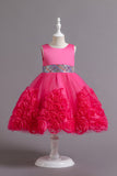 Fuchsia A Line Sequin Flower Girls' Party Dress avec nœud