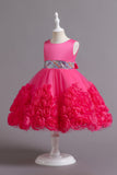 Fuchsia A Line Sequin Flower Girls' Party Dress avec nœud
