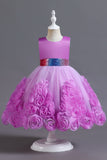 Fuchsia A Line Sequin Flower Girls' Party Dress avec nœud