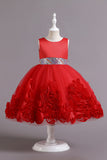 Fuchsia A Line Sequin Flower Girls' Party Dress avec nœud