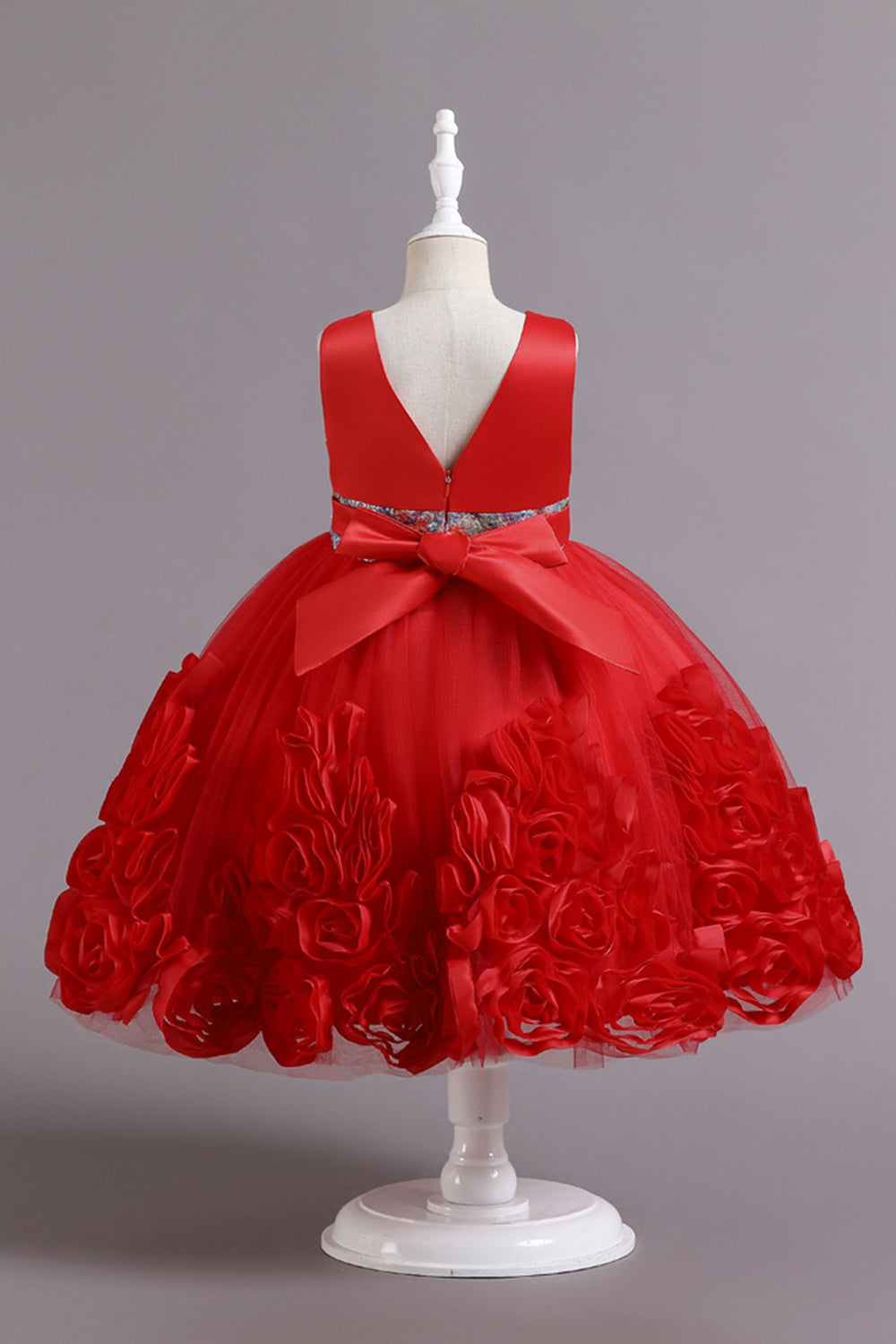 Fuchsia A Line Sequin Flower Girls' Party Dress avec nœud