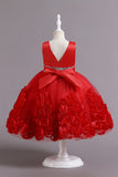 Fuchsia A Line Sequin Flower Girls' Party Dress avec nœud