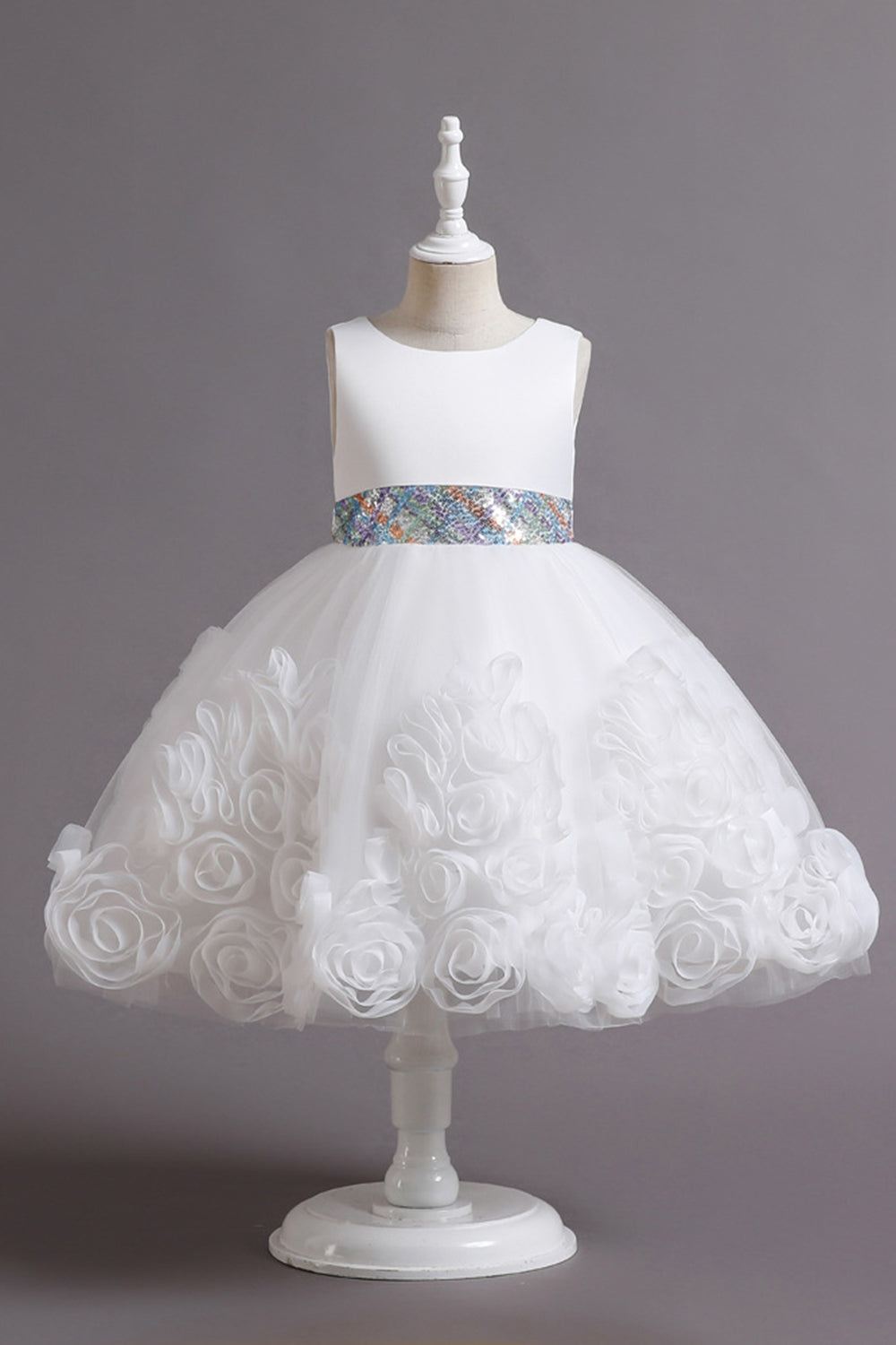 Fuchsia A Line Sequin Flower Girls' Party Dress avec nœud