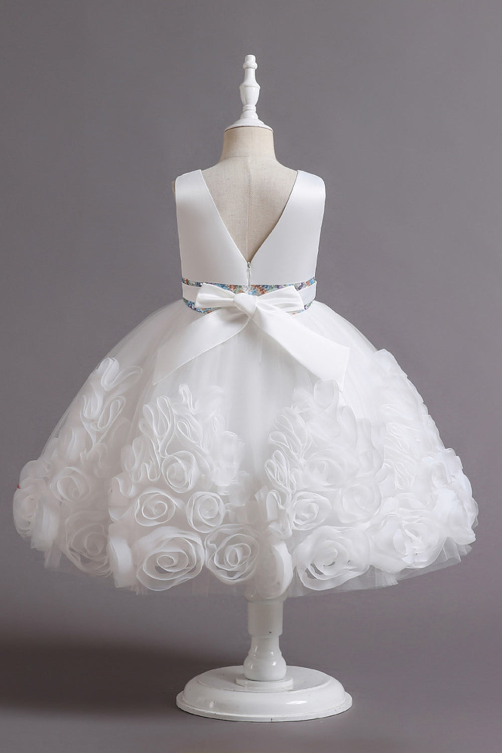 Fuchsia A Line Sequin Flower Girls' Party Dress avec nœud