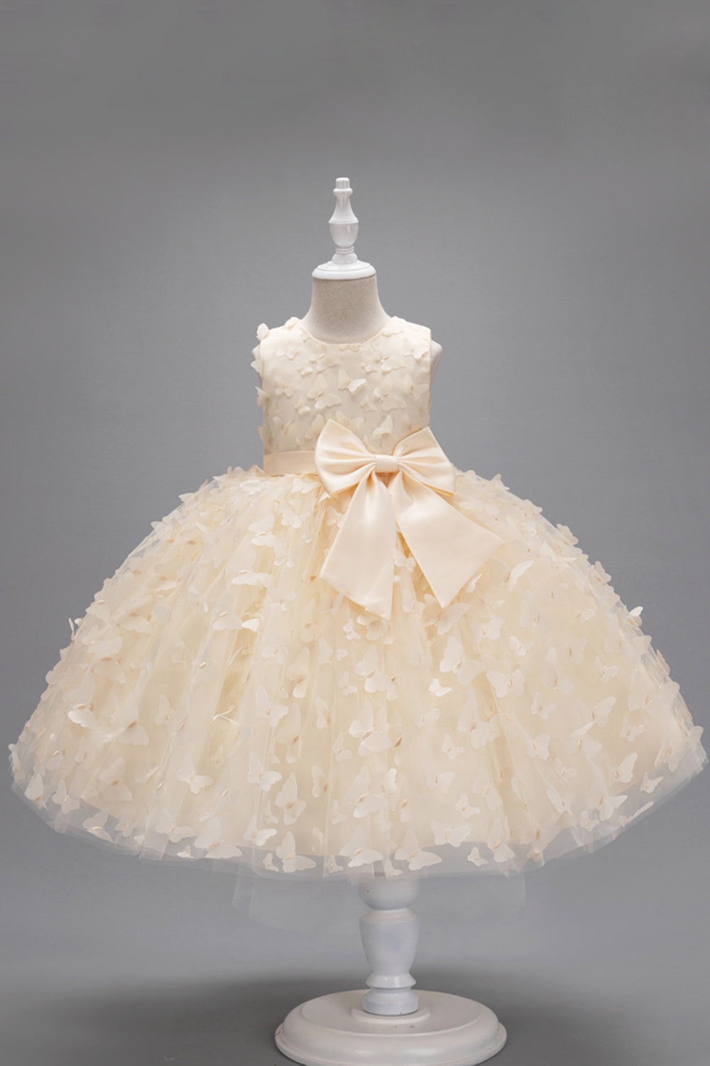 Champagne Princesse Papillon Tulle Robe de fille avec nœud