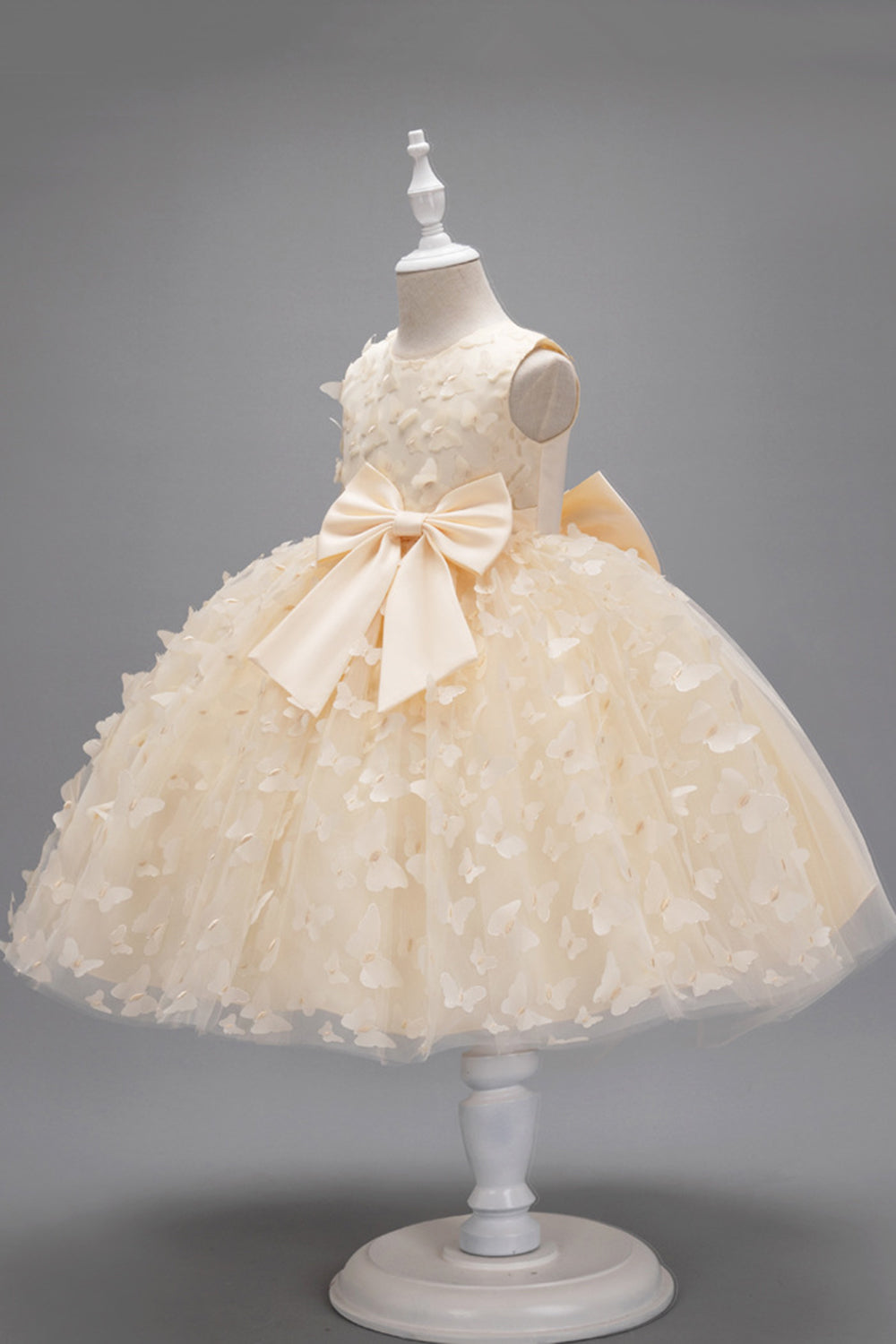 Champagne Princesse Papillon Tulle Robe de fille avec nœud