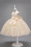 Champagne Princesse Papillon Tulle Robe de fille avec nœud