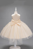 Champagne Princesse Papillon Tulle Robe de fille avec nœud