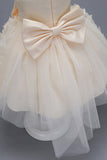 Champagne Princesse Papillon Tulle Robe de fille avec nœud