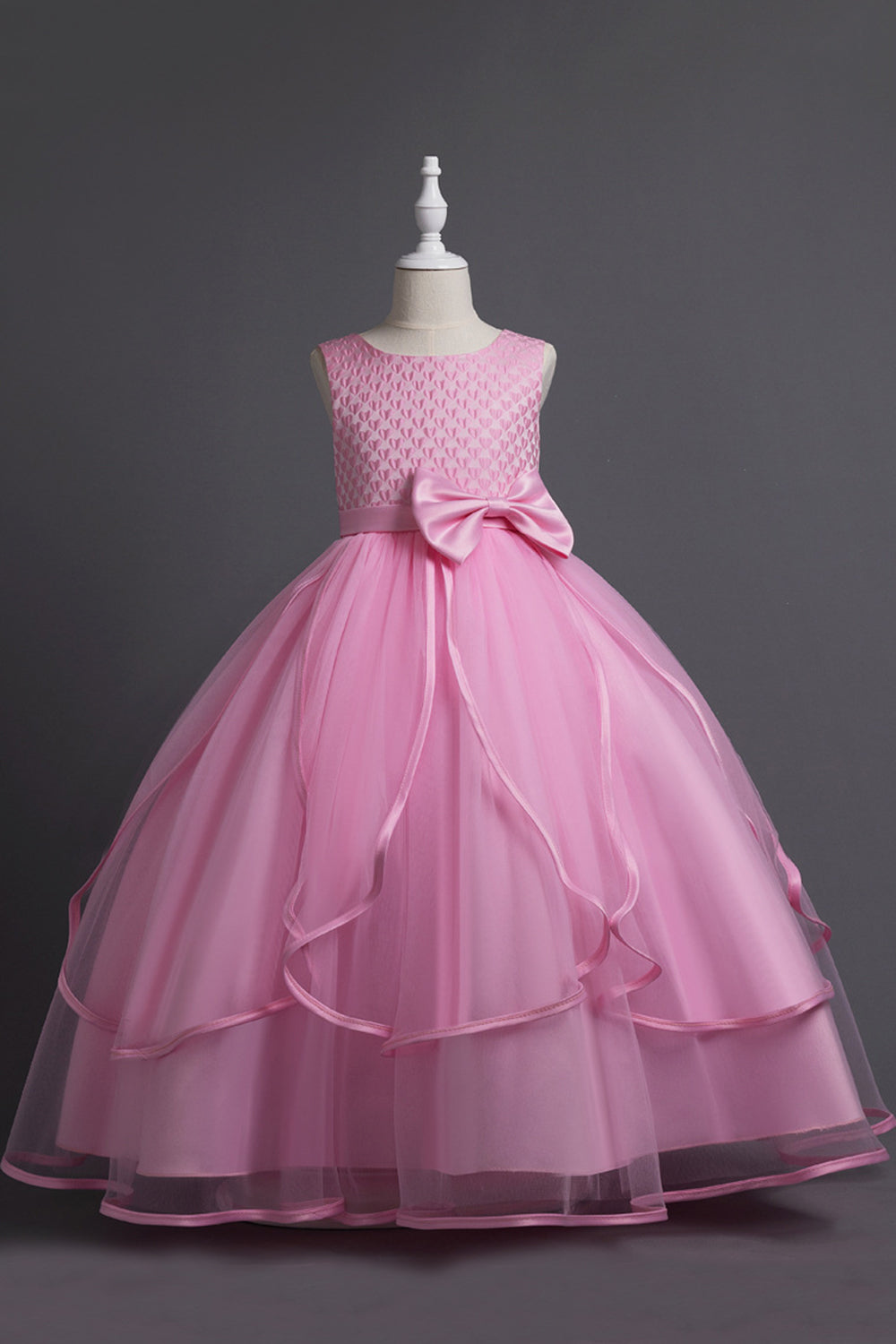 Robe longue longue de fille à col rond bleu