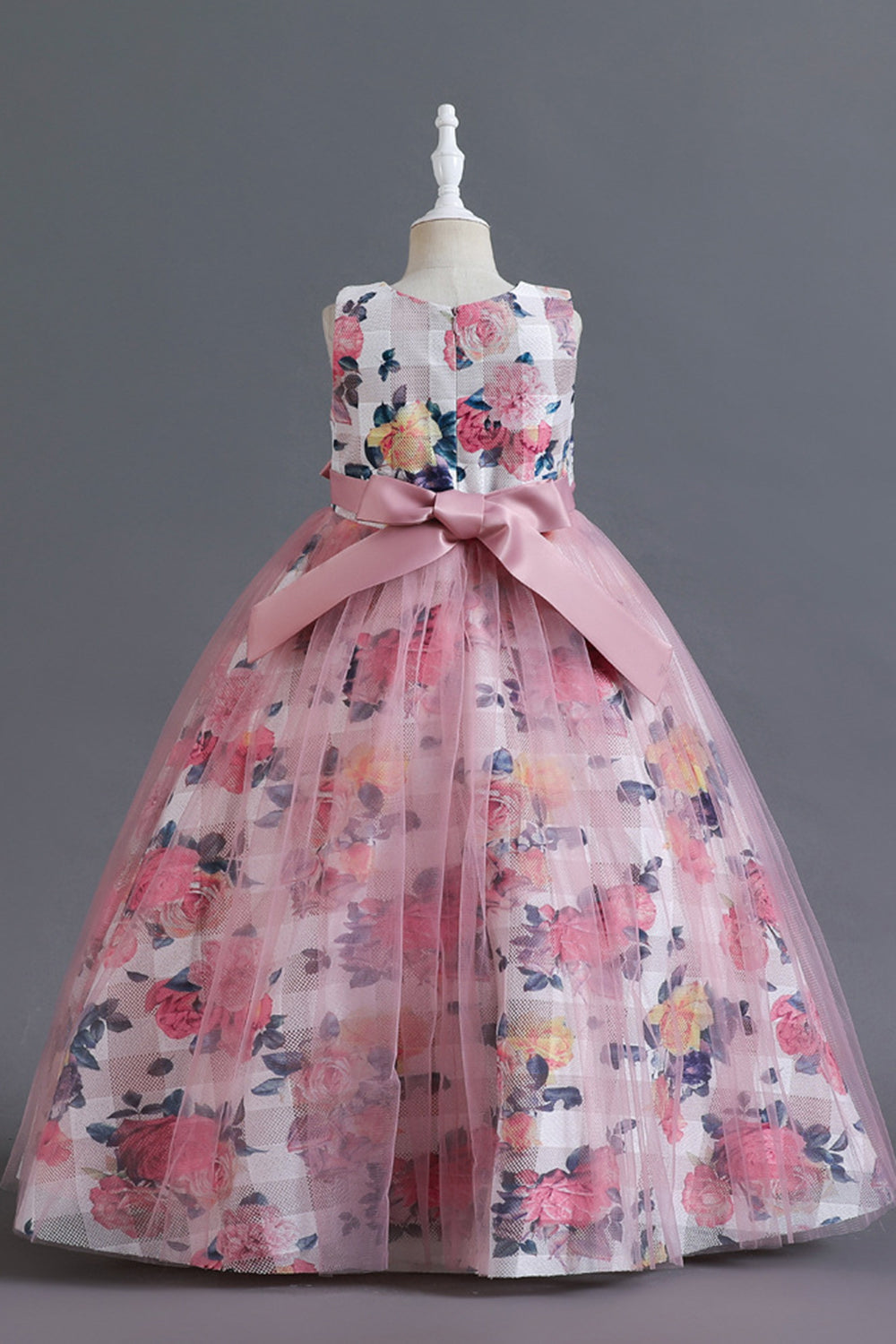 Robe longue de fille en tulle de fleur bleue avec volants