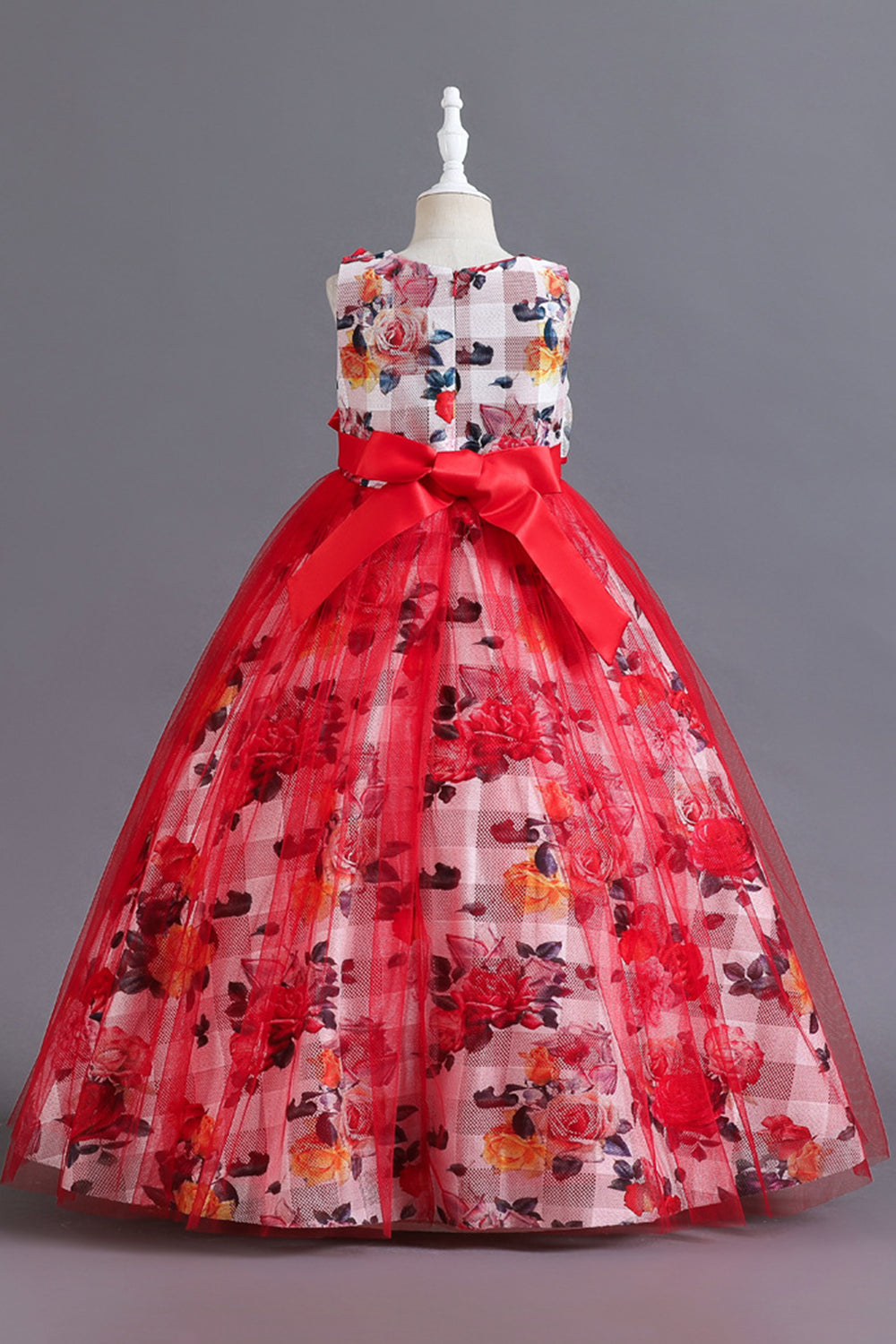 Robe longue de fille en tulle de fleur bleue avec volants