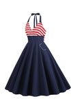Robe Stripes Halter Swing des années 50