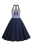 Robe Stripes Halter Swing des années 50