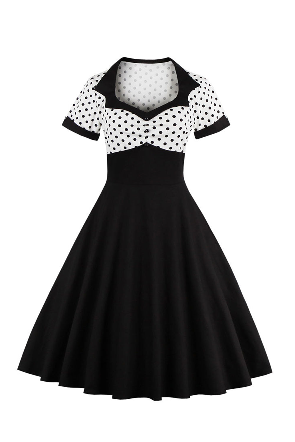 Robe noire à pois swing des années 50 à manches courtes
