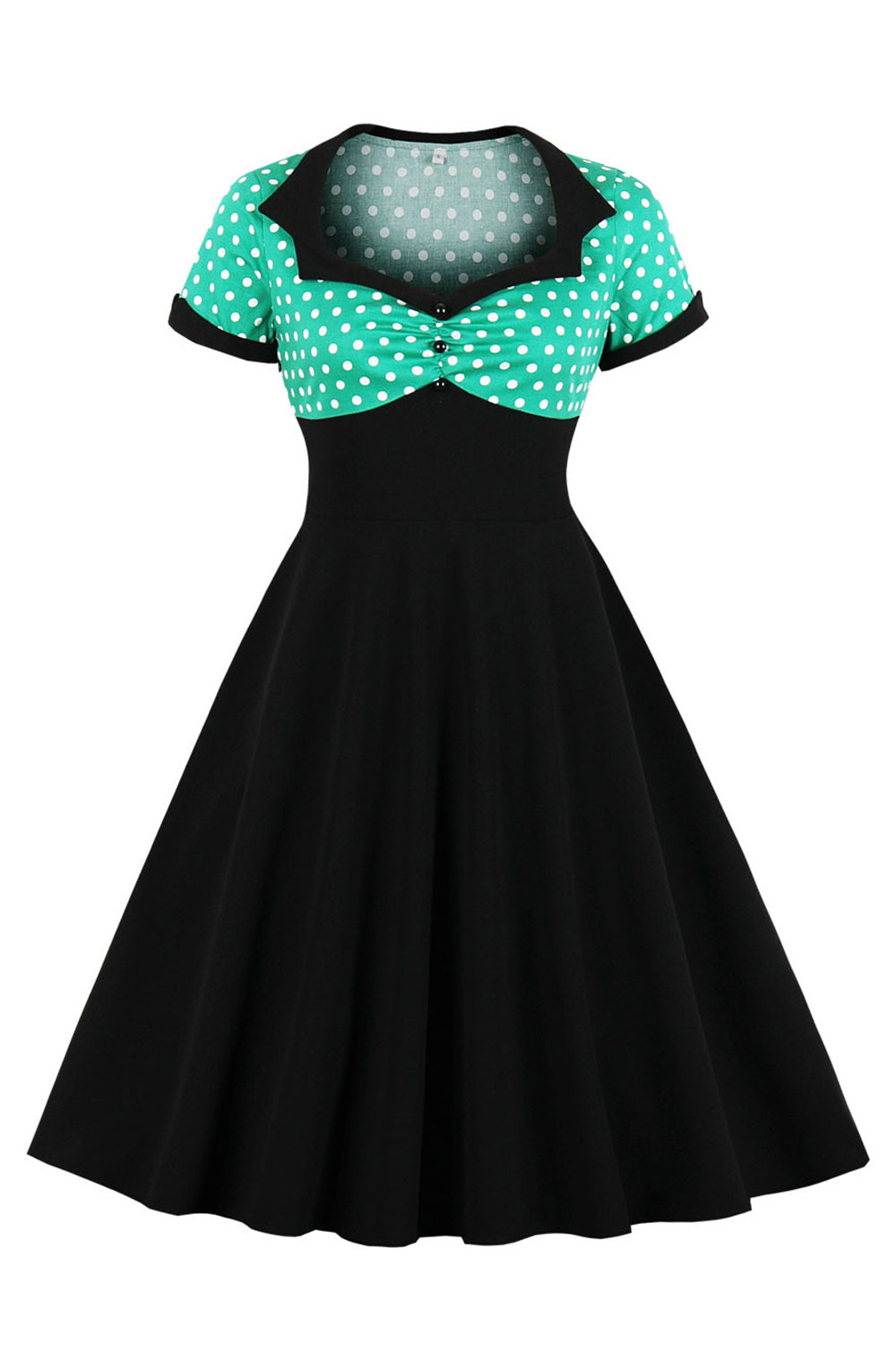 Robe noire à pois swing des années 50 à manches courtes
