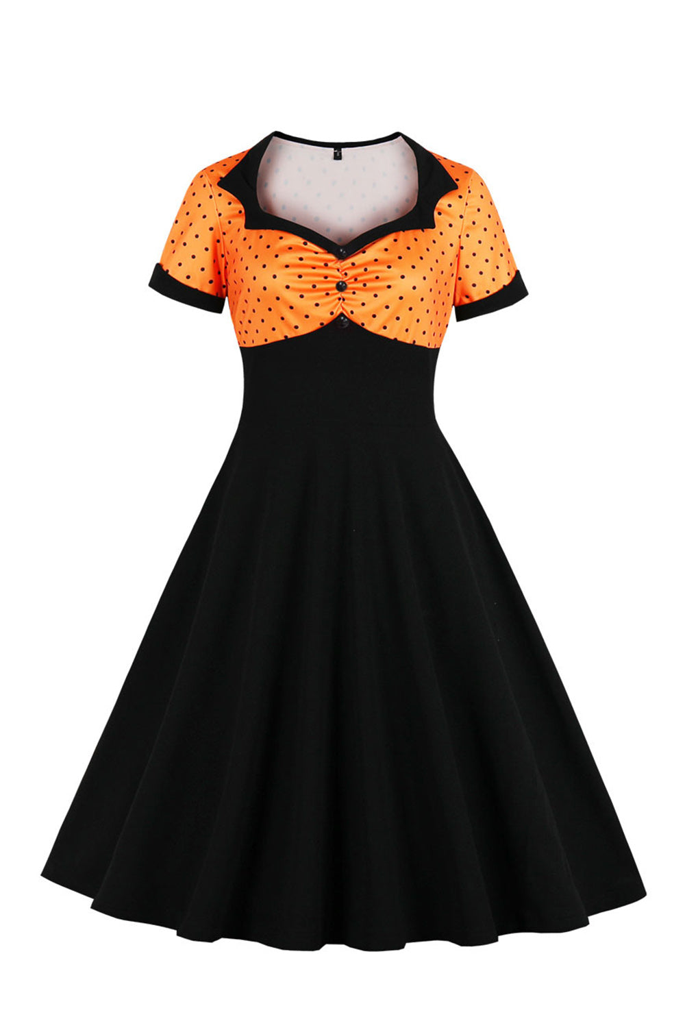 Robe noire à pois swing des années 50 à manches courtes