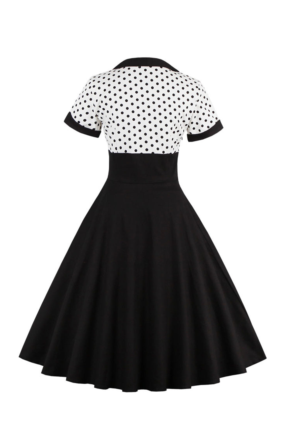 Robe noire à pois swing des années 50 à manches courtes