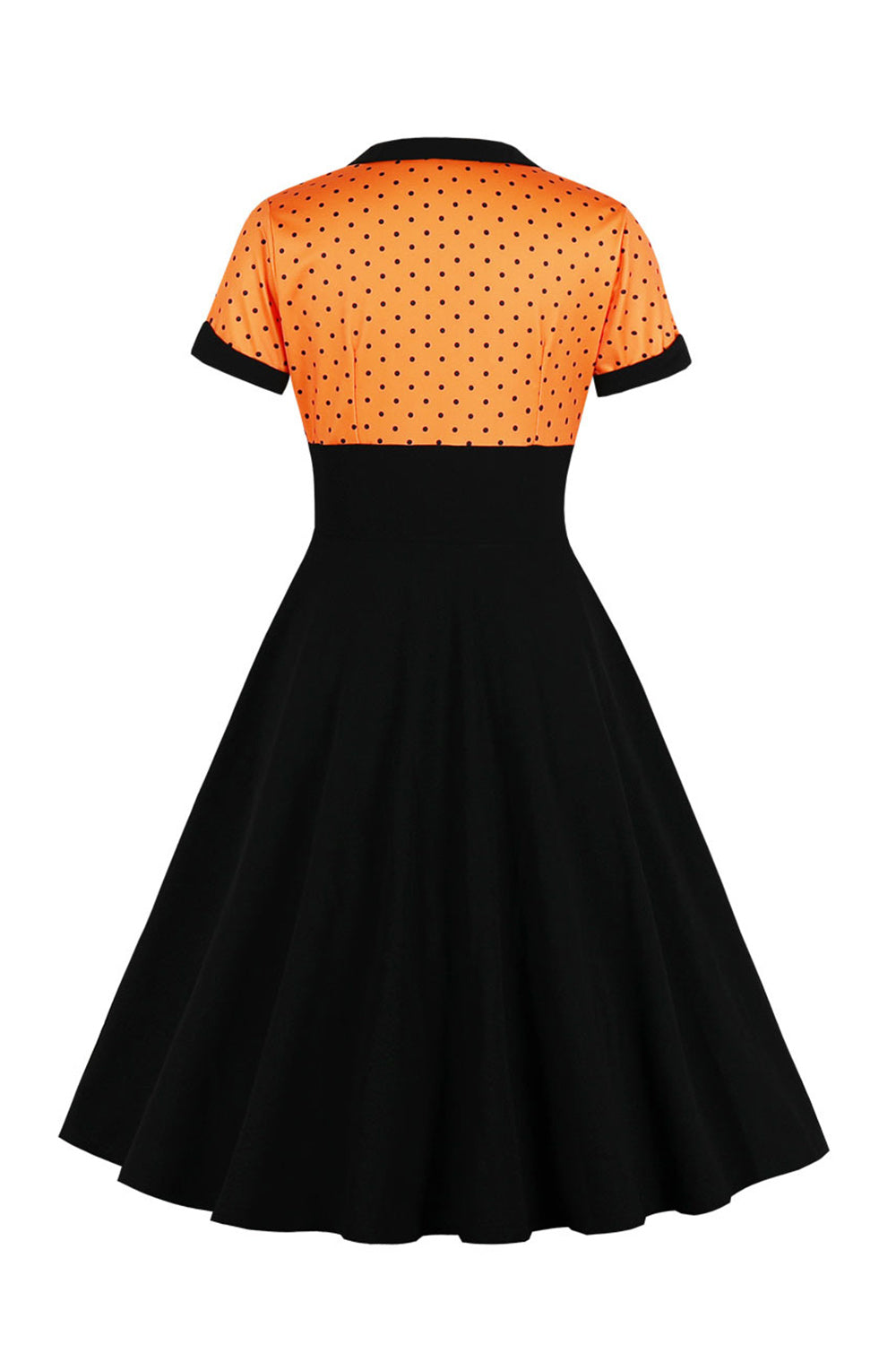 Robe noire à pois swing des années 50 à manches courtes