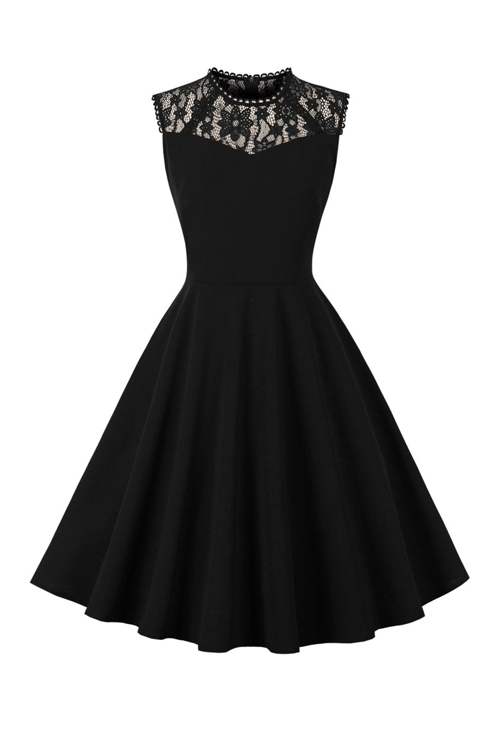 Robe noire swing des années 50 avec dentelle