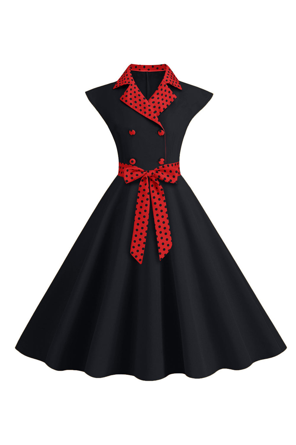 Robe noire à pois swing des années 50 avec nœud