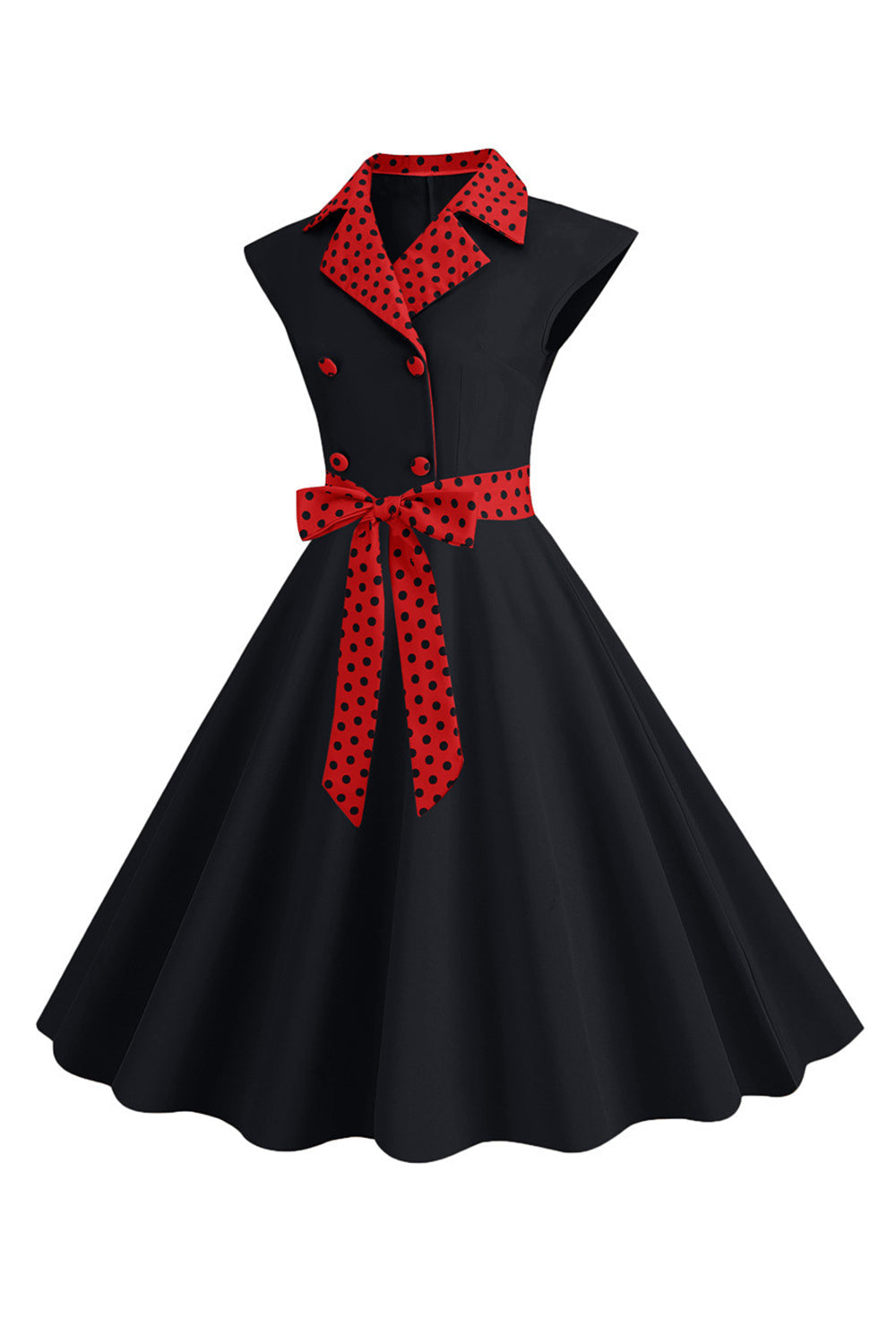 Robe noire à pois swing des années 50 avec nœud