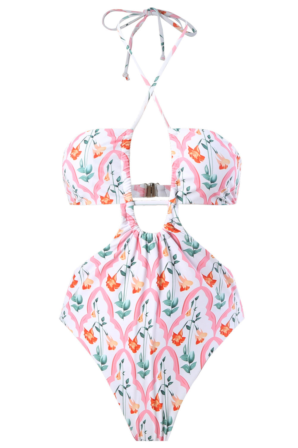 Halter Neck Keyhole One Piece Bikini avec jupe de plage