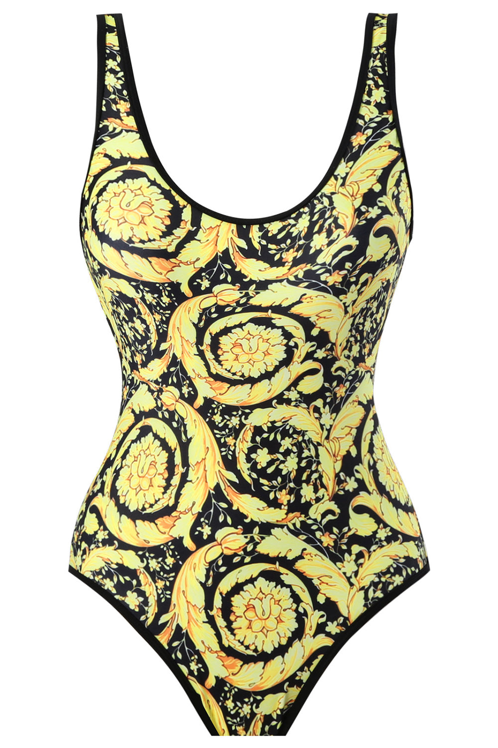 Maillot de bain taille haute imprimé vert d’une pièce avec jupe de plage