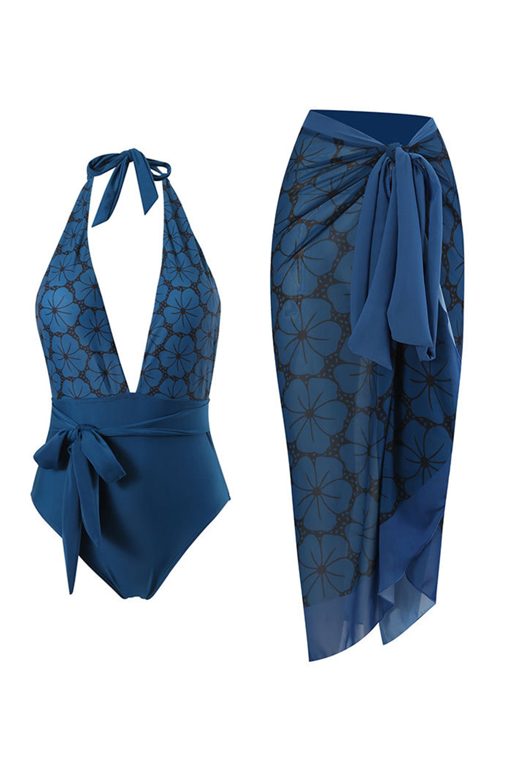 Halter Neck Green One Piece Maillot de bain avec jupe de plage