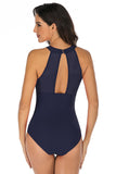 Halter Neck Taille Haute Navy Maillot de bain une pièce