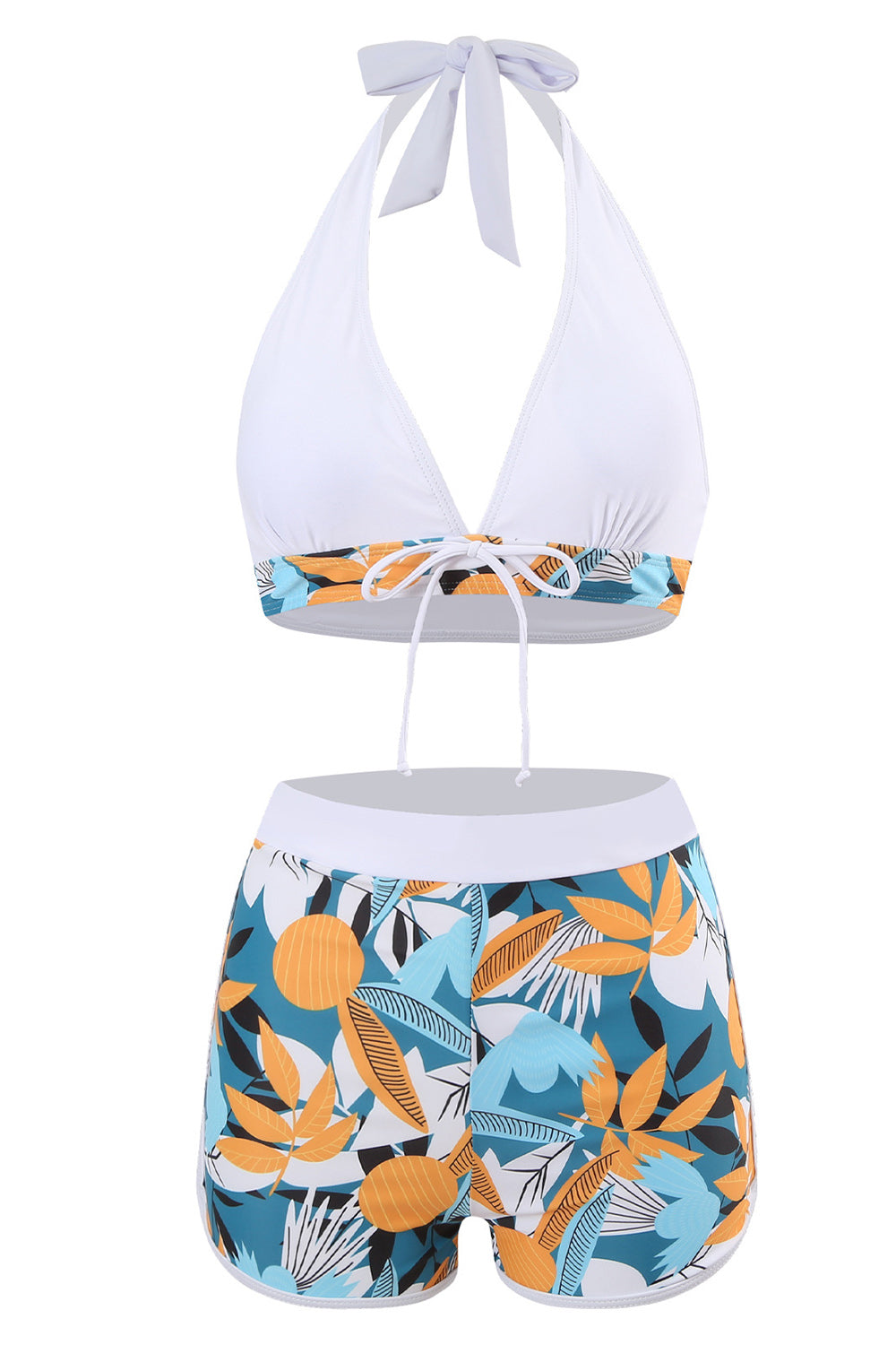 Deux pièces imprimées Green Halter Neck High Waist Maillot de bain