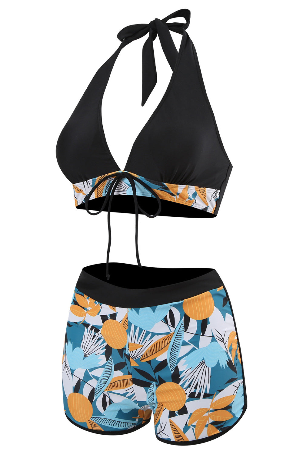 Deux pièces imprimées Green Halter Neck High Waist Maillot de bain