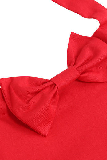 Robe de fille vintage rouge à licou avec nœud