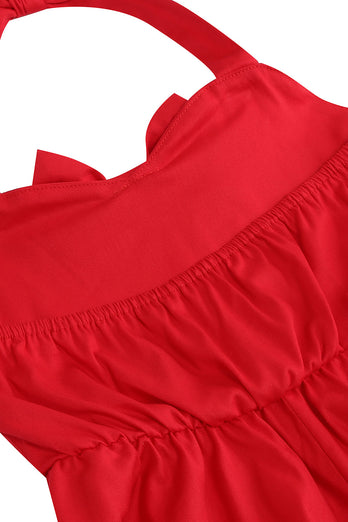 Robe de fille vintage rouge à licou avec nœud