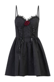 Spaghetti Straps Black 1950s Robe avec dentelle