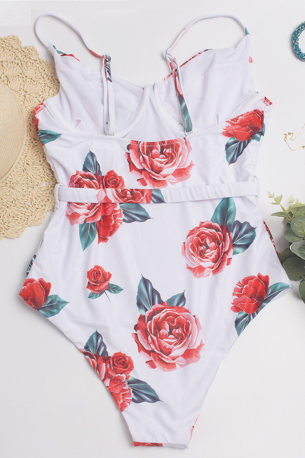 Spaghetti Straps Taille Haute Rouge Une Pièce Maillot de bain