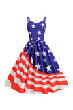 Blue Stars Stripes Printed Spaghetti Straps 1950s Robe