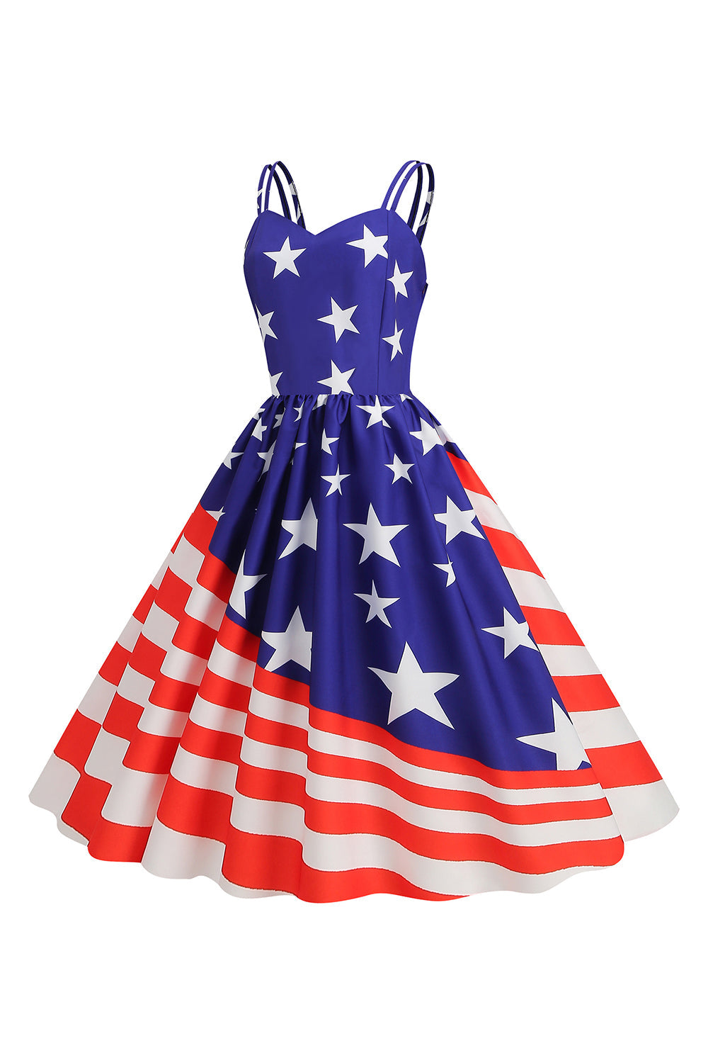 Blue Stars Stripes Printed Spaghetti Straps 1950s Robe