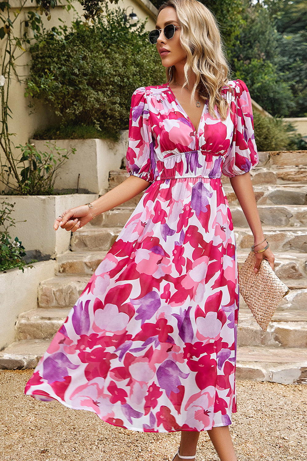 Robe d’été imprimée col V noir à col imprimé