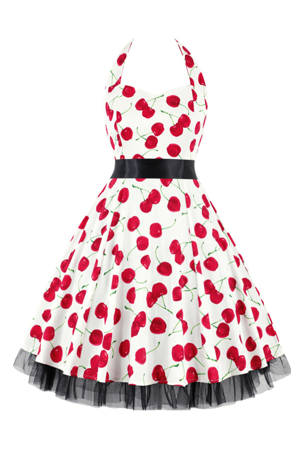 Hepburn Style Halter Tulle Black Printed 1950s Robe