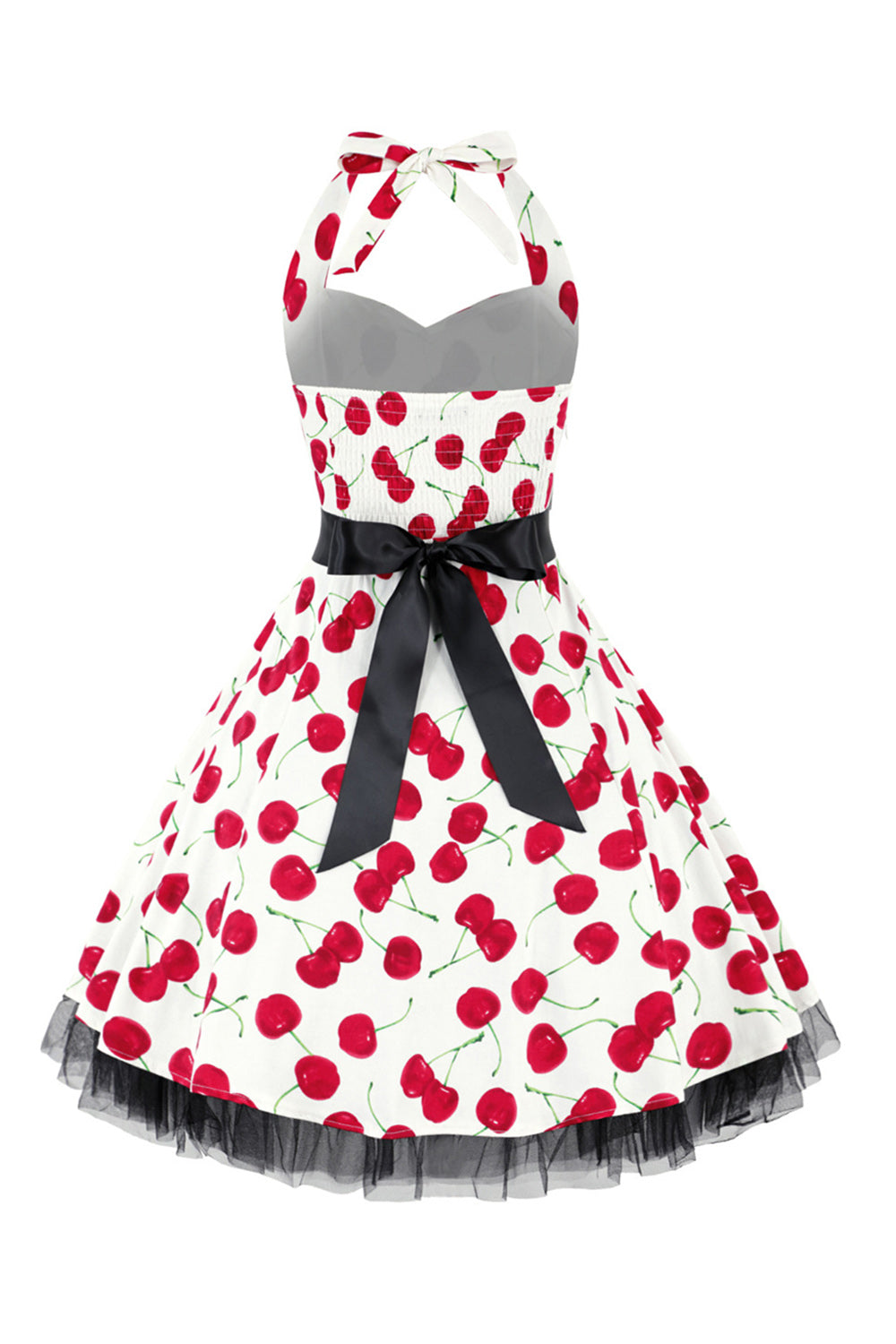 Hepburn Style Halter Tulle Black Printed 1950s Robe