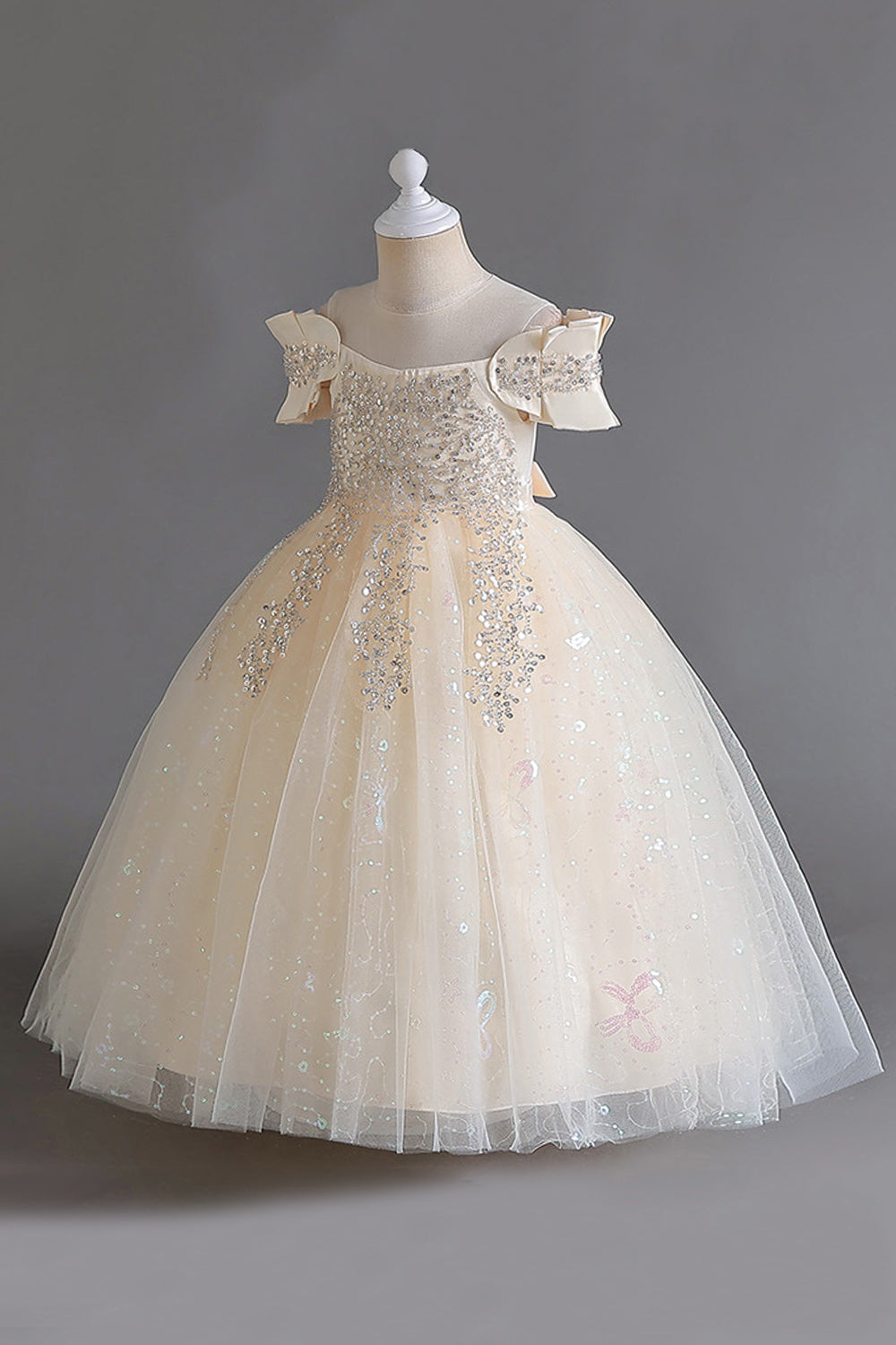 Rose de l’épaule Une ligne de fleur Robe de fille avec nœud