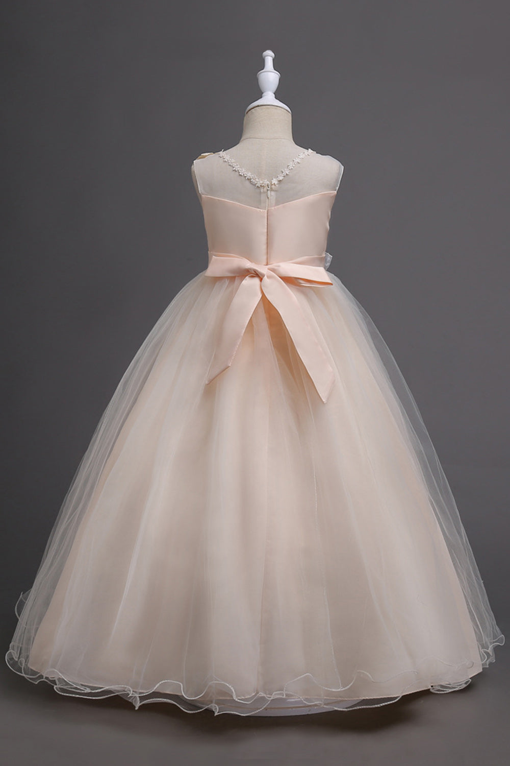 Tulle A-Line Col rond Vert Robe Fille avec appliques