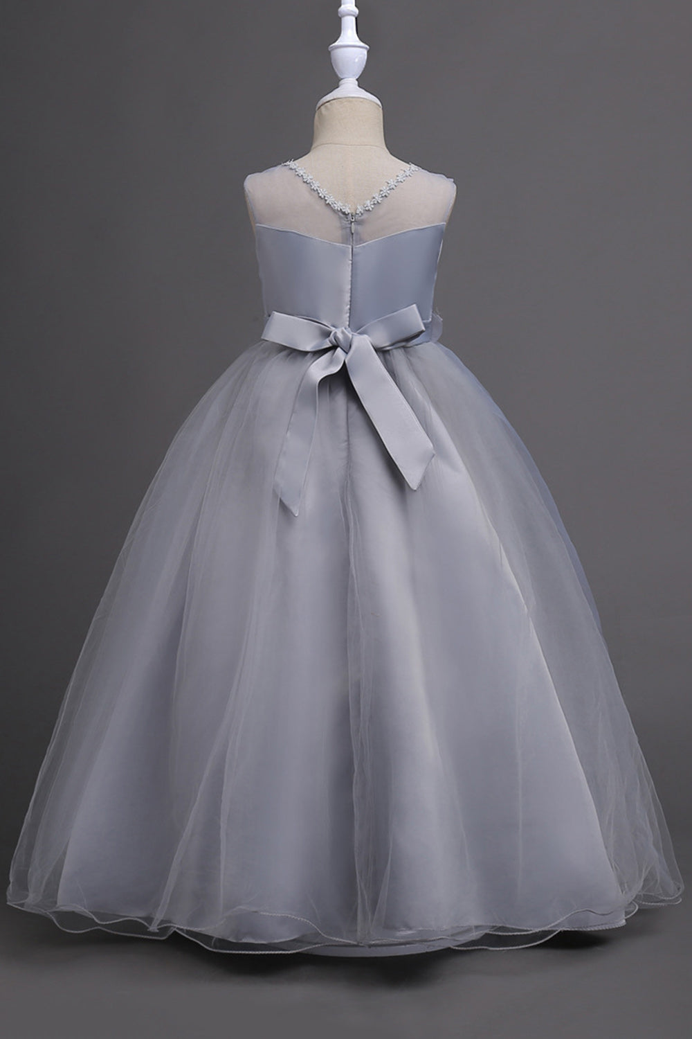 Tulle A-Line Col rond Vert Robe Fille avec appliques