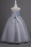 Tulle A-Line Col rond Vert Robe Fille avec appliques