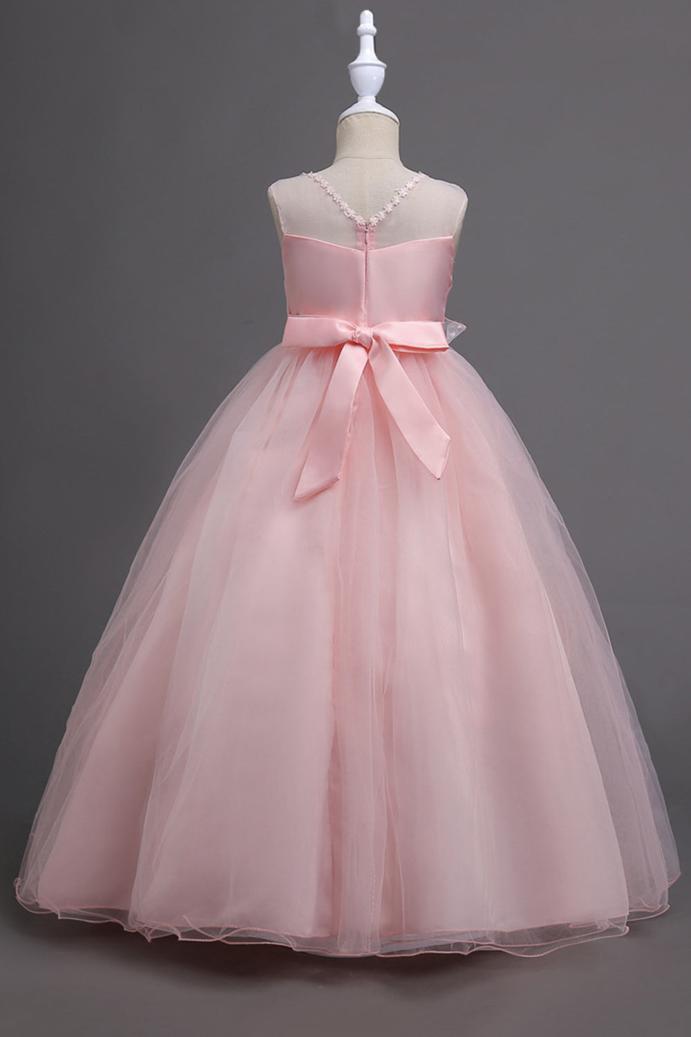 Tulle A-Line Col rond Vert Robe Fille avec appliques