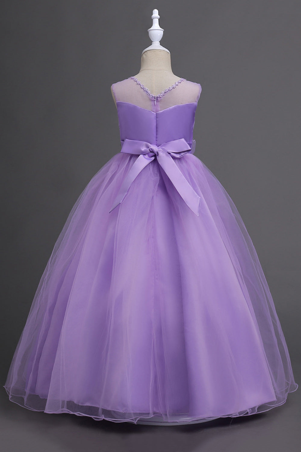 Tulle A-Line Col rond Vert Robe Fille avec appliques