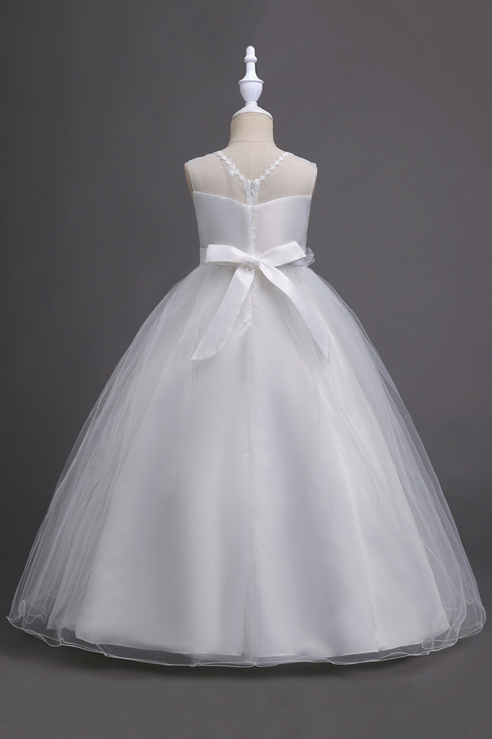 Tulle A-Line Col rond Vert Robe Fille avec appliques