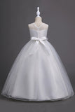 Tulle A-Line Col rond Vert Robe Fille avec appliques